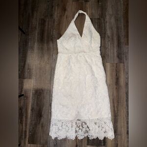 White Lace Halter Midi Dress